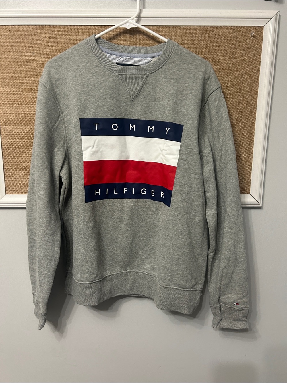 Tommy Hilfiger Gray Crewneck Sweatshirt with Red, White & Blue Logo
